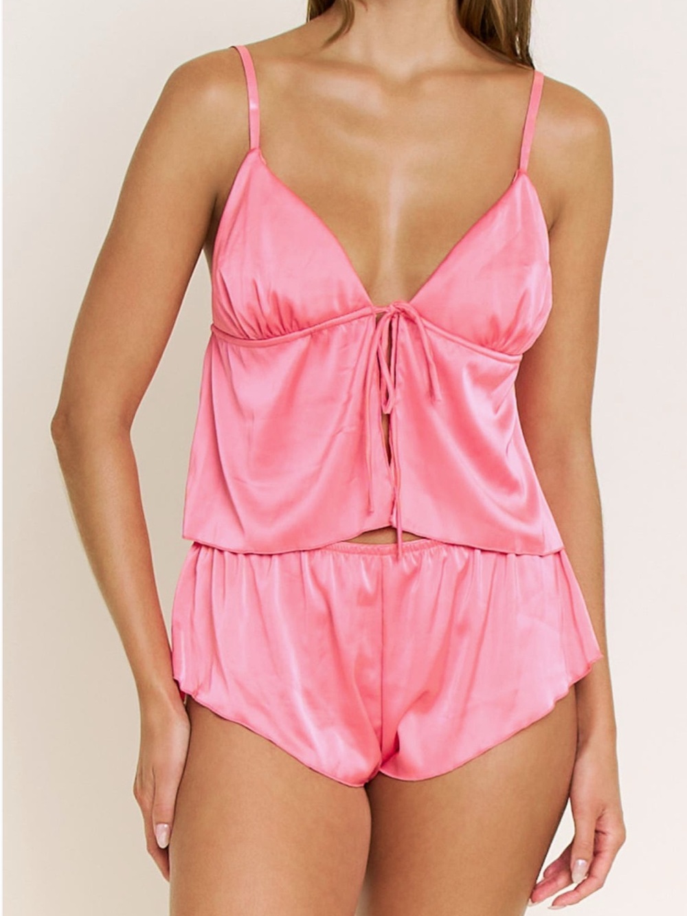 Honeydew Intimates Coral Pink Satin Tie-Front Cami & Shorts Set